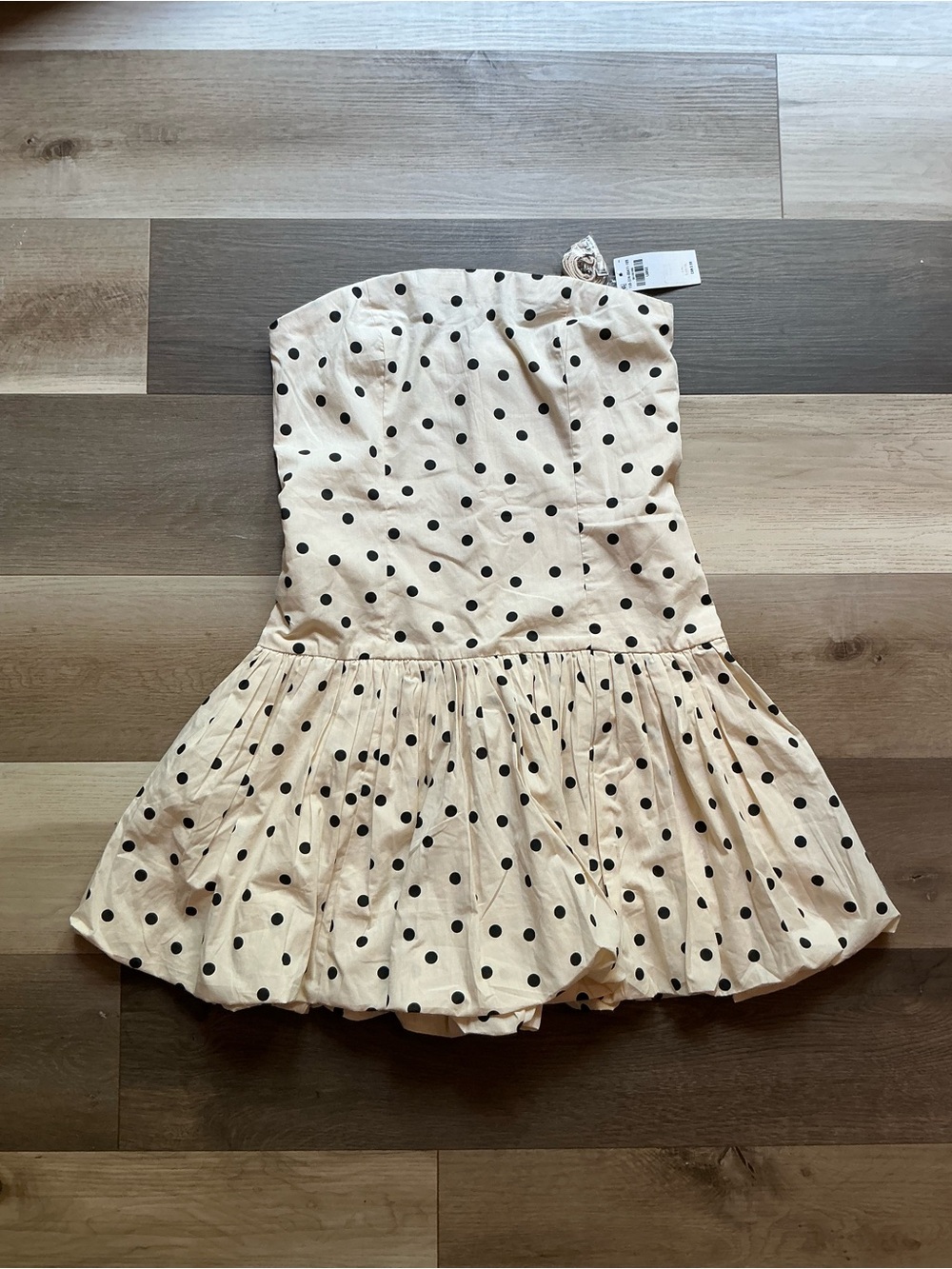 Abercrombie & Fitch Strapless Cream Polka Dot Peplum Dress